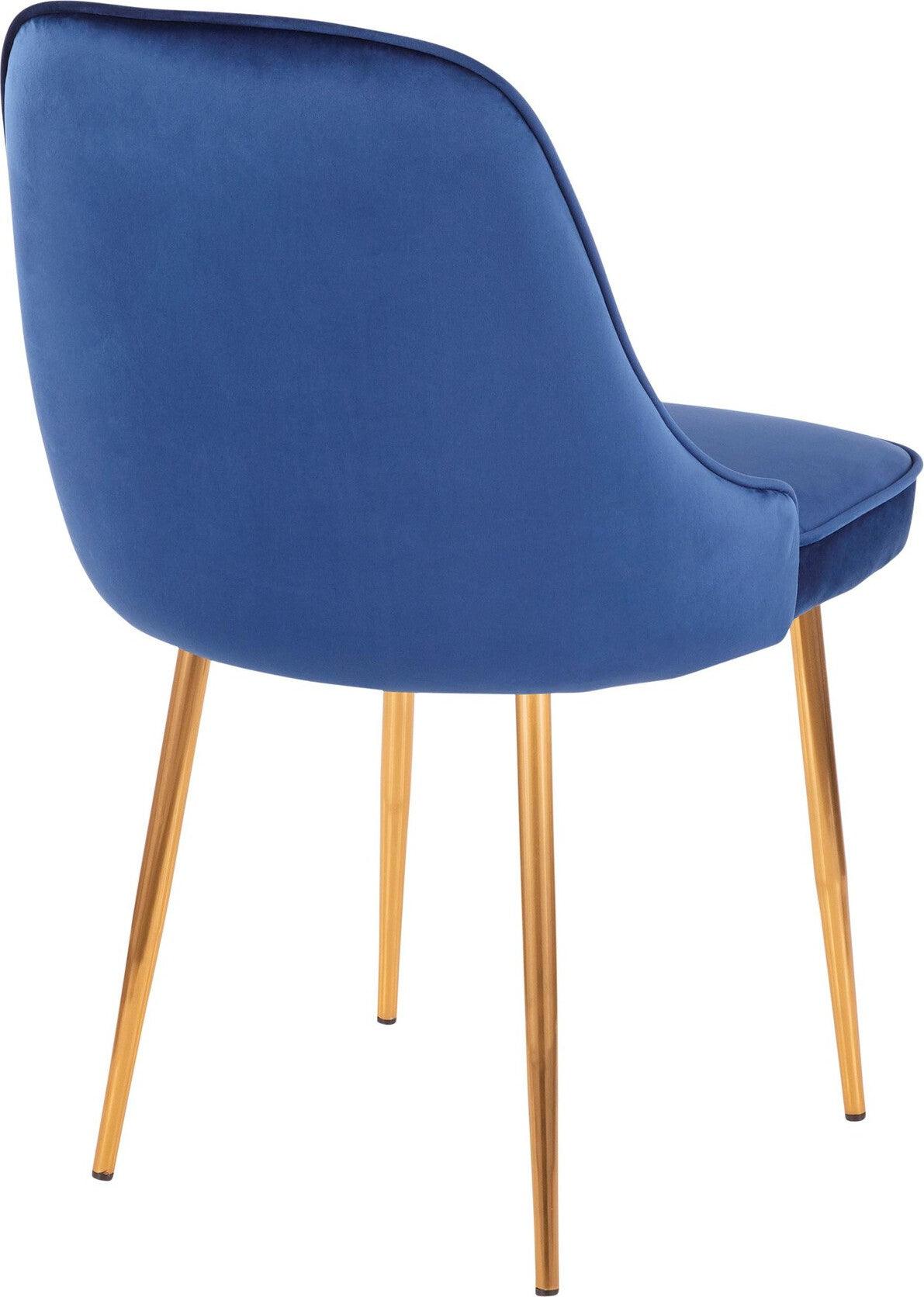 Lumisource Dining Chairs - Marcel Contemporary Dining Chair with Gold Frame and Blue Velvet Fabric (Set of 2)