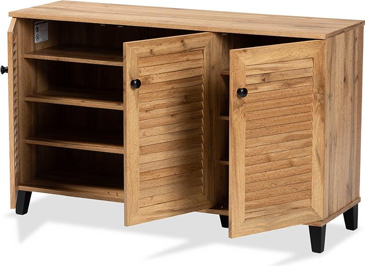 Wholesale Interiors Shoe Storage - Coolidge Oak Brown Finished Wood 3-Door Shoe Storage Cabinet