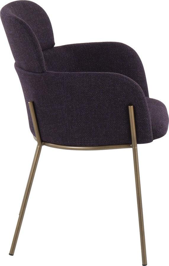 Lumisource Accent Chairs - Milan Contemporary Chair In Antique Brass Metal & Purple Noise Fabric (Set of 2)