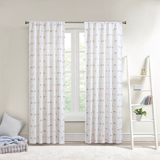 Olliix.com Curtains - Pom Pom Embellished Curtain Panel Blush