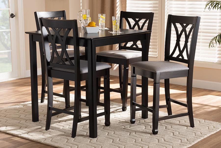 Wholesale Interiors Dining Sets - Reneau Contemporary Gray Fabric Upholstered Brown Finished 5-Piece Wood Pub Set