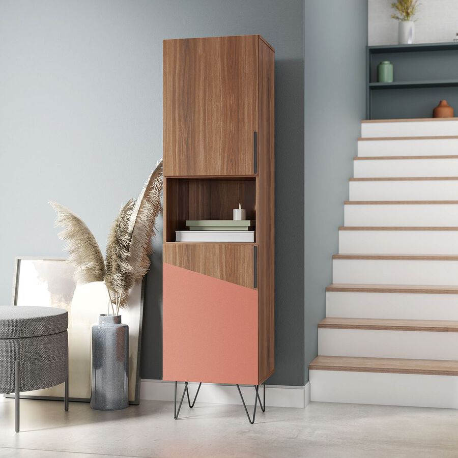 Manhattan Comfort Bookcases & Display Units - Beekman 17.51 Narrow Bookcase Cabinet in Brown and Pink