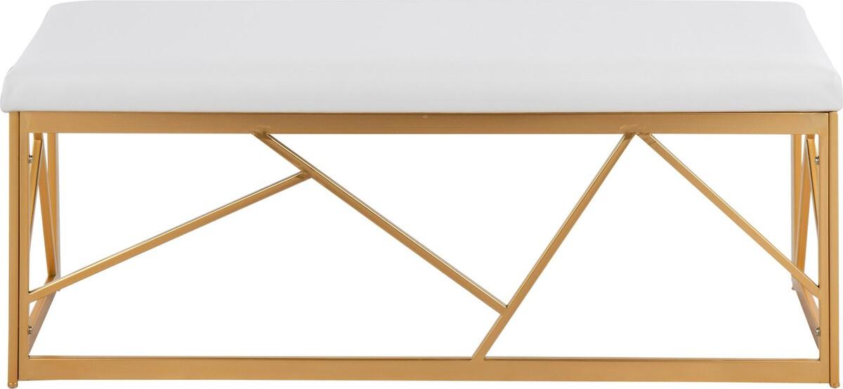 Lumisource Benches - Folia Glam Metal Bench In Gold Steel & White Faux Leather
