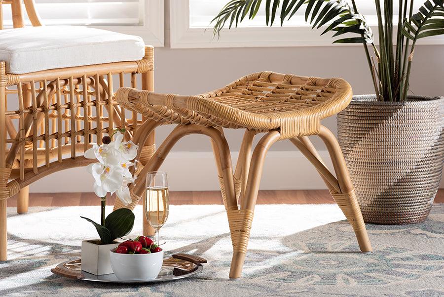 Wholesale Interiors Ottomans & Stools - Bernardo Modern Bohemian Natural Brown Rattan Ottoman