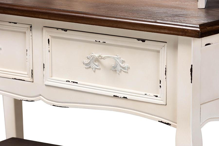 Wholesale Interiors Bedroom Vanity - Levron Two-Tone Walnut Brown and Antique White Finished Wood 2-Piece Vanity Set