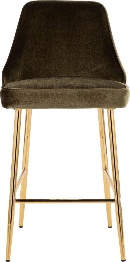Lumisource Barstools - Marcel 25" /Glam Fixed-Height Counter Stool In Gold Metal & Green Velvet (Set of 2)
