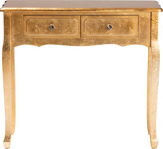 Wholesale Interiors Consoles - Newton Classic and Traditional Gold Finished Wood 2-Drawer Console Table