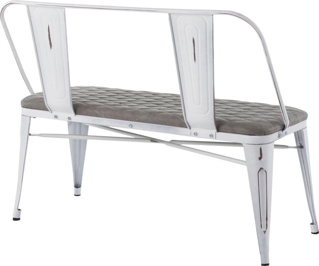 Lumisource Benches - Oregon Industrial Upholstered Bench in Vintage White Metal and Grey Cowboy Fabric