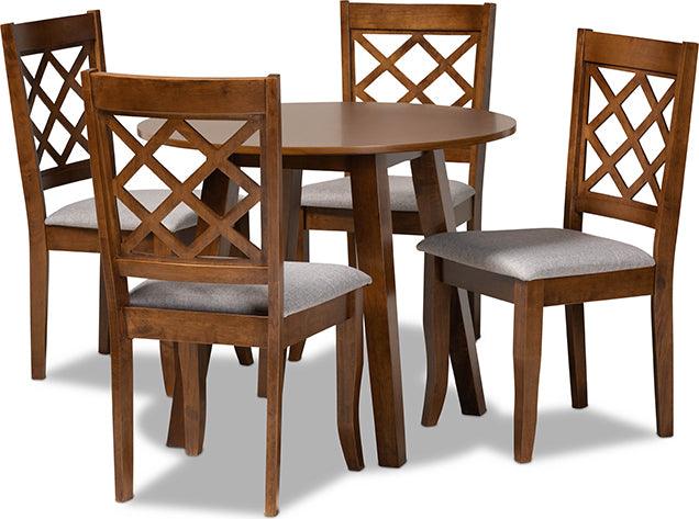Wholesale Interiors Dining Sets - Adara Grey Fabric Upholstered and Walnut Brown Finished Wood 5-Piece Dining Set