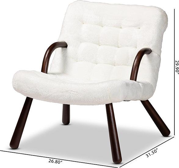 Wholesale Interiors Accent Chairs - Eisa Modern and Contemporary White Sherpa and Walnut Brown Wood Accent Chair