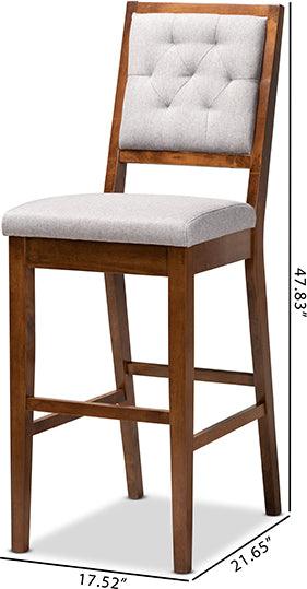 Wholesale Interiors Barstools - Gideon Contemporary Grey Fabric and Walnut Brown Wood 2-Piece Bar Stool Set