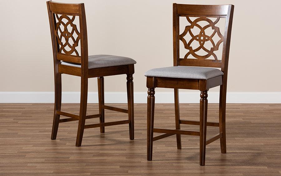 Wholesale Interiors Barstools - Oscar Contemporary Grey Fabric and Brown Wood 2-Piece Counter Height Pub Chair Set