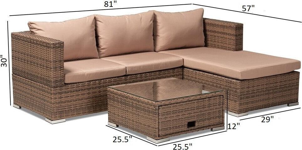Wholesale Interiors Outdoor Conversation Sets - Addison Modern Outdoor Patio Set With Adjustable Recliner Light Brown