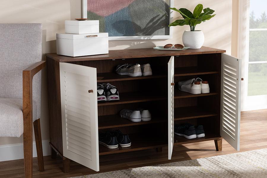 Wholesale Interiors Shoe Storage - Coolidge Modern and Contemporary Walnut Finished 8-Shelf Wood Shoe Storage Cabinet