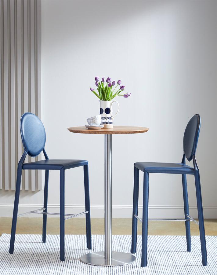 Euro Style Bar Tables - Cookie-B 26" Bar Table in Walnut with Brushed Stainless Steel Column and Base