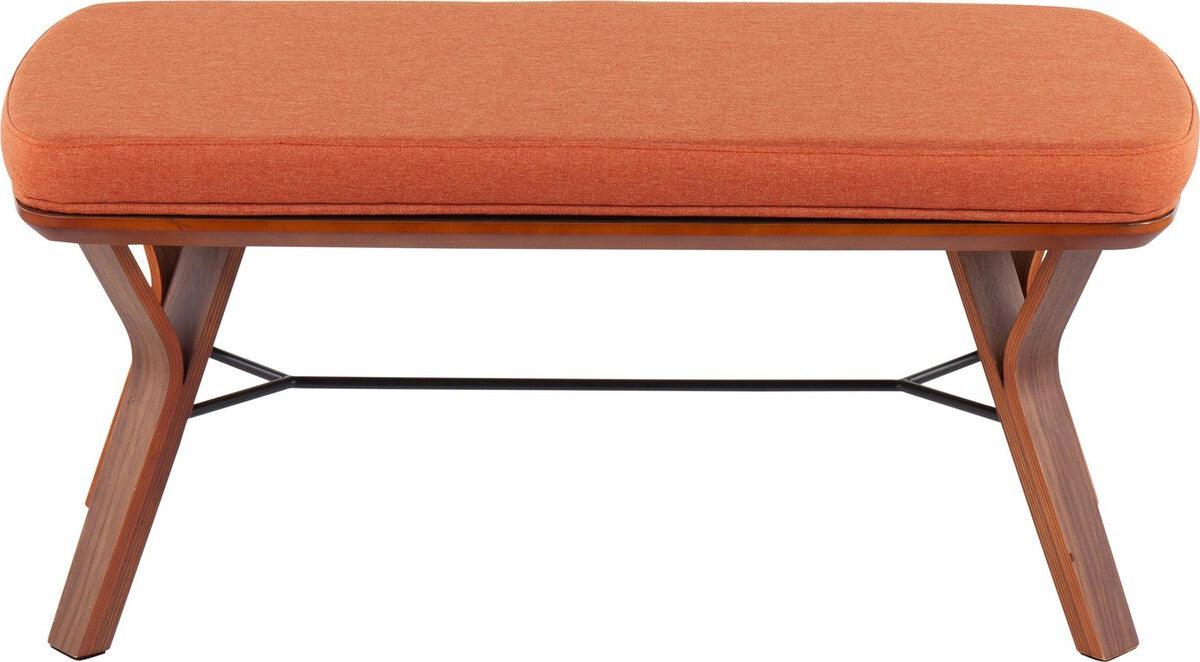 Lumisource Benches - Folia Mid-Century Modern Bench in Walnut Wood and Orange Fabric