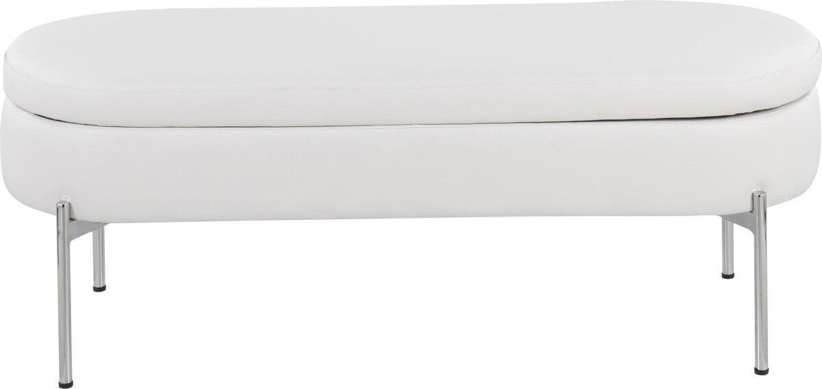 Lumisource Benches - Chloe Contemporary/Glam Storage Bench In Chrome Metal & White Faux Leather