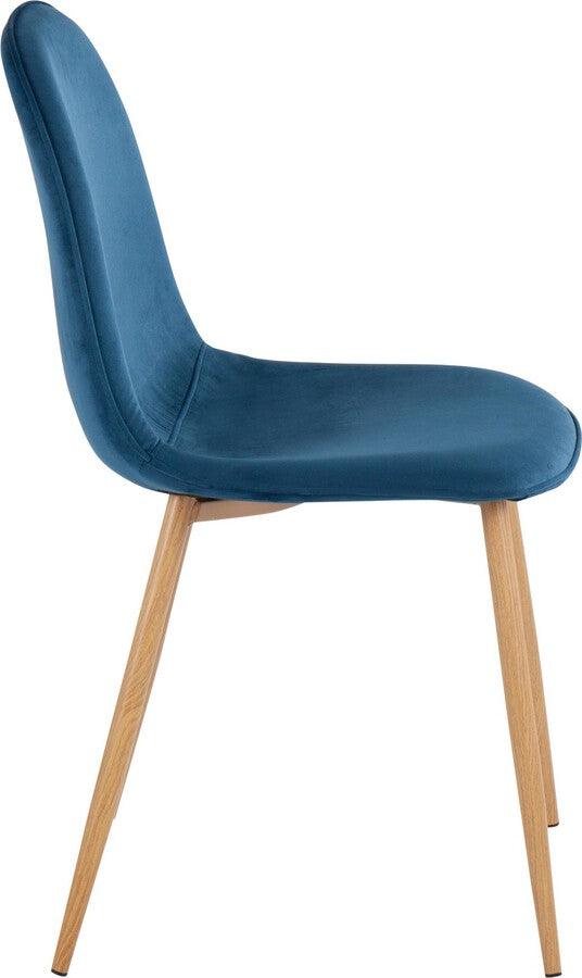 Lumisource Accent Chairs - Pebble Contemporary Chair In Natural Wood Metal & Blue Velvet (Set of 2)