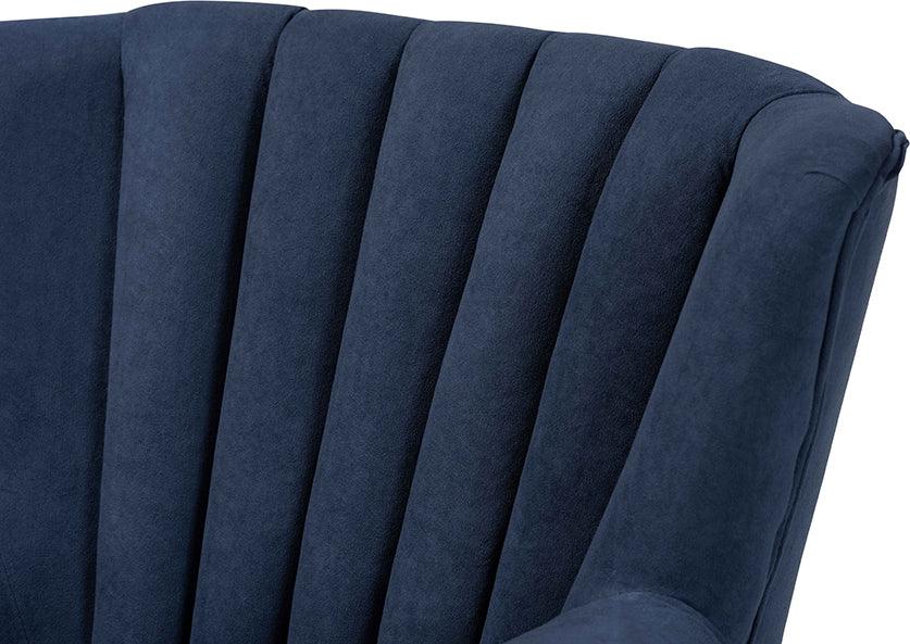 Wholesale Interiors Accent Chairs - Relena Navy Blue Velvet Fabric Upholstered and Dark Brown Finished Wood Armchair