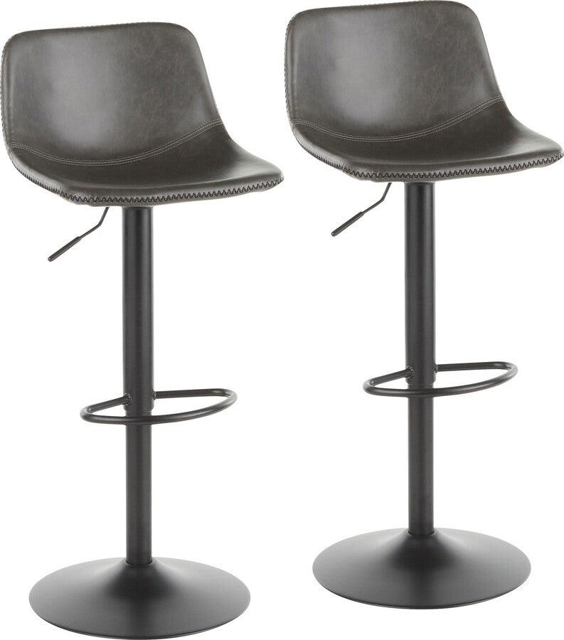 Lumisource Barstools - Duke Industrial Adjustable Barstool in Black Metal and Grey Faux Leather - Set of 2