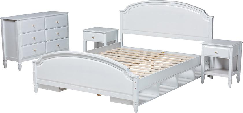 Wholesale Interiors Bedroom Sets - Elise Classic and Transitional White Finished Wood Queen Size 4-Piece Bedroom Set