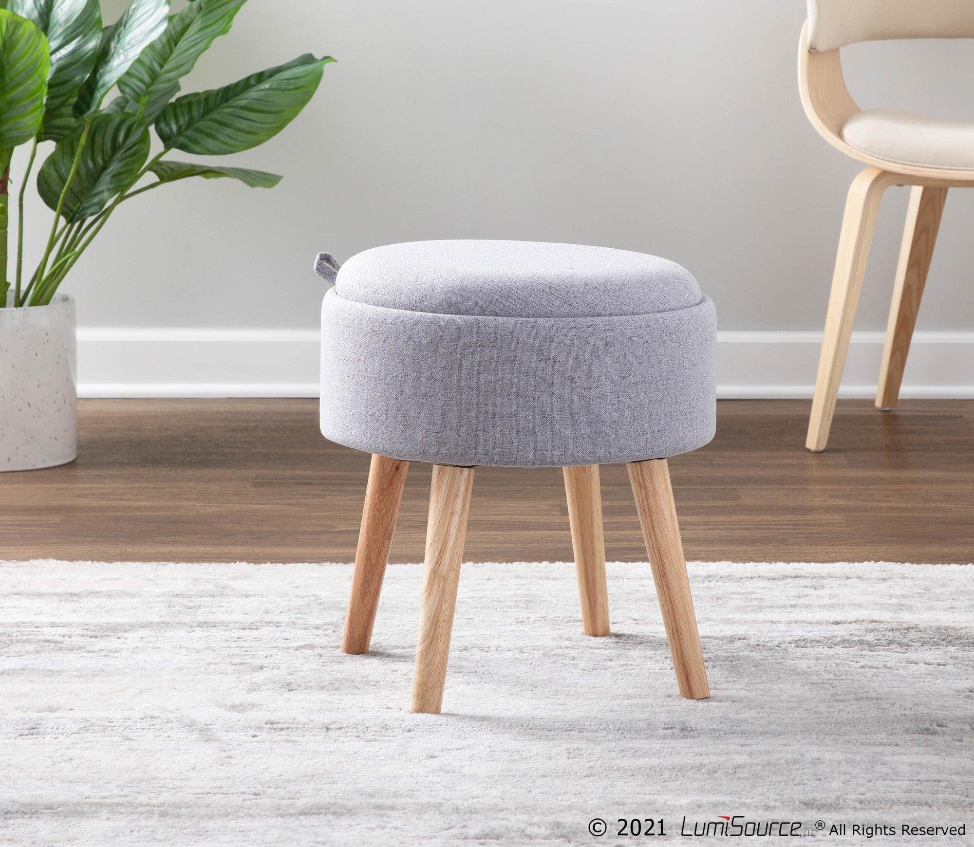 Lumisource Ottomans & Stools - Tray Contemporary Stool Natural Wood & Gray Fabric