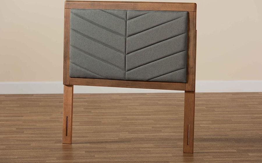 Wholesale Interiors Headboards - Iden Dark Grey Fabric Upholstered and Walnut Brown Finished Wood Twin Size Headboard