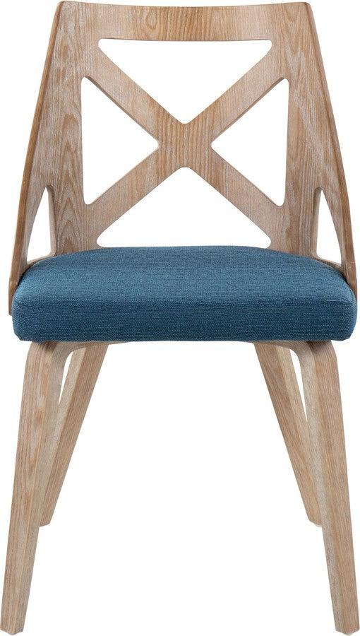 Lumisource Accent Chairs - Charlotte Farmhouse Chair In White Washed Wood & Blue Fabric (Set of 2)