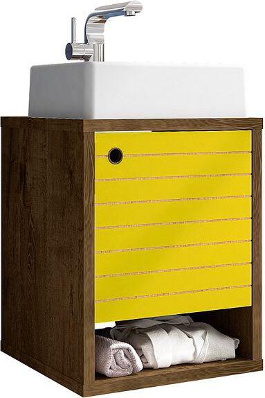 Manhattan Comfort Bathroom Vanity - Liberty Floating 17.71 Bathroom Vanity with Sink and Shelf in Rustic Brown and Yellow