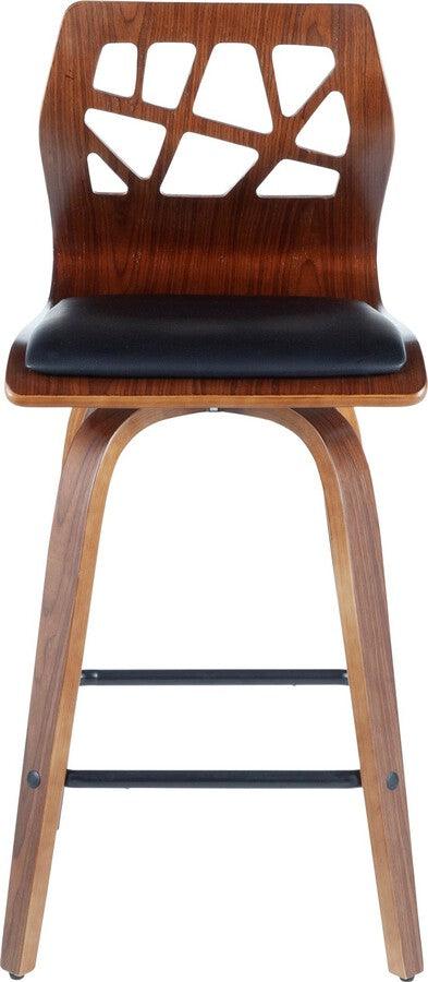 Lumisource Barstools - Folia Mid-Century Modern Counter Stool in Walnut Wood and Black Faux Leather - Set of 2