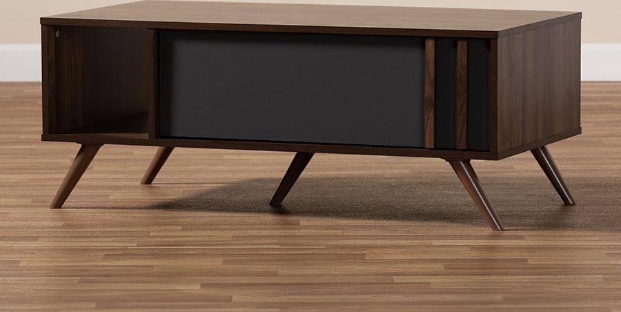 Wholesale Interiors Coffee Tables - Naoki Modern and Contemporary Two-Tone Grey and Walnut Wood 1-Drawer Coffee Table