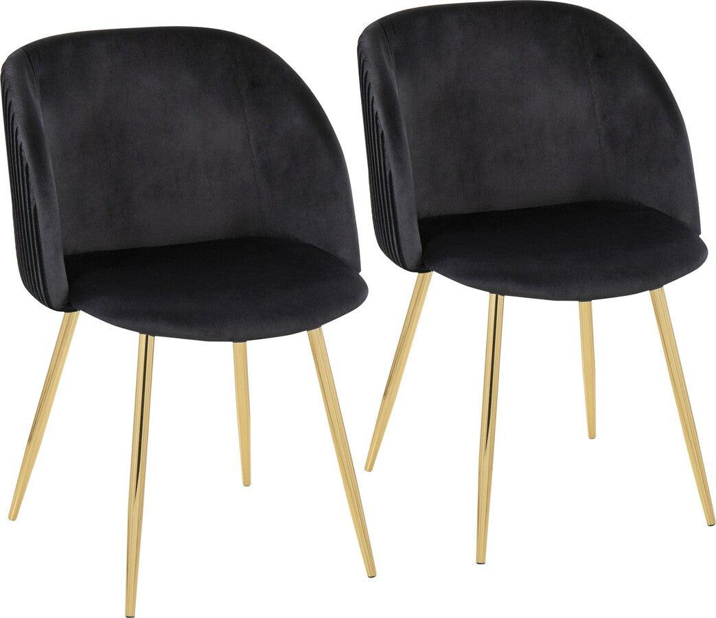 Lumisource Accent Chairs - Fran Pleated Contemporary Chair In Gold Metal & Pleated Black Velvet (Set of 2)
