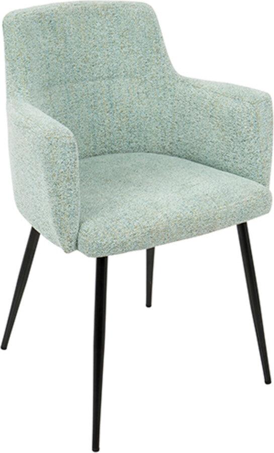 Lumisource Dining Chairs - Andrew Contemporary Dining/Accent Chair in Black with Seafoam Green Fabric - Set of 2