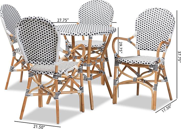 Wholesale Interiors Outdoor Dining Sets - Naila Black & White Plastic and Natural Brown 5-Piece Indoor/Outdoor Bistro Set