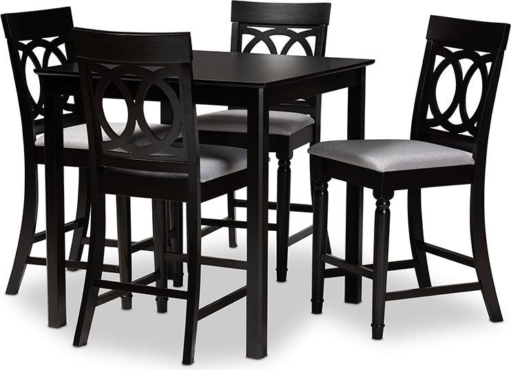 Wholesale Interiors Dining Sets - Verina Contemporary Grey Fabric Upholstered Brown Finished 5-Piece Wood Pub Set