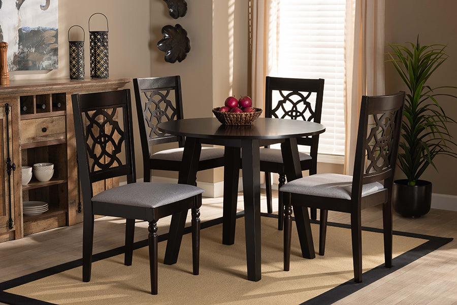 Wholesale Interiors Dining Sets - Eliza Grey Fabric Upholstered and Walnut Brown Finished Wood 5-Piece Dining Set