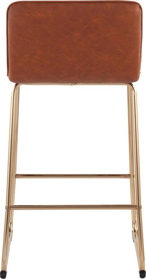 Lumisource Barstools - Casper Fixed-Height Contemporary Counter Stool in Gold Metal and Camel Faux Leather - Set of 2