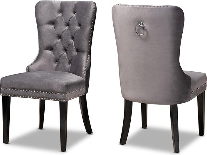 Wholesale Interiors Dining Chairs - Remy Grey Velvet Fabric Upholstered Espresso Finished 2-Piece Wood Dining Chair Set Set