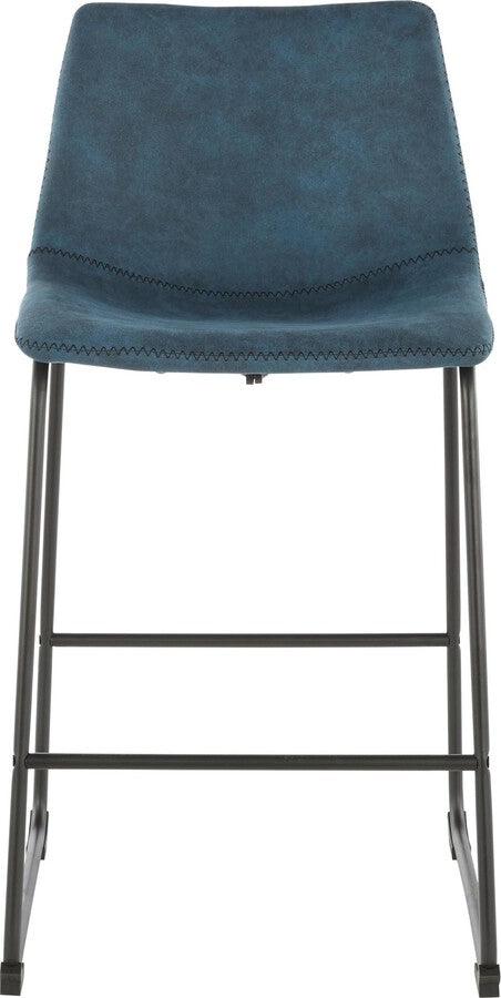 Lumisource Barstools - Duke 26" Industrial Counter Stool in Black with Blue Cowboy Fabric and Black Stitching - Set of 2