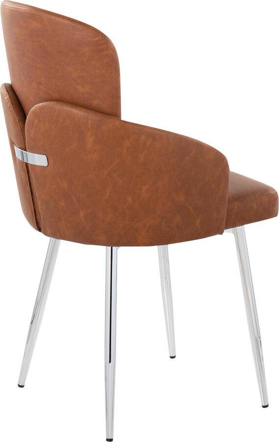 Lumisource Dining Chairs - Dahlia Contemporary Dining Chair In Chrome Metal & Camel Faux Leather With Chrome Accent (Set of 2)