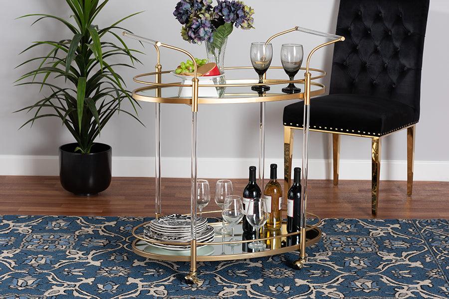 Wholesale Interiors Bar Units & Wine Cabinets - Nakano Contemporary Glam and Luxe Gold Metal and Mirrored Glass 2-Tier Wine Cart
