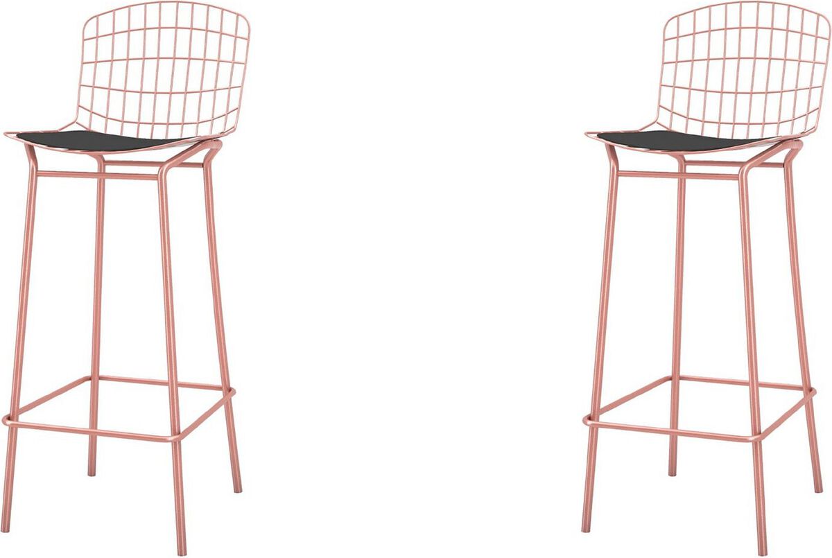 Manhattan Comfort Barstools - Madeline 41.73" Barstool, Set of 2 with Seat Cushion in Rose Pink Gold and Black