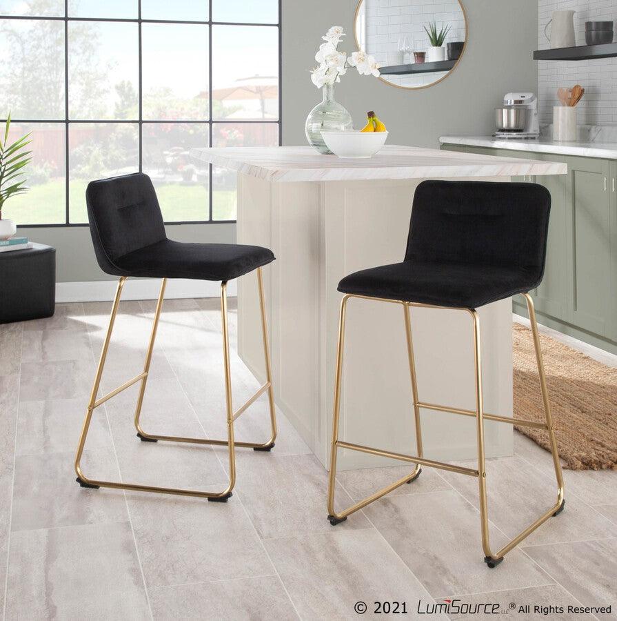 Lumisource Barstools - Casper Fixed-Height Contemporary Counter Stool in Gold Metal and Black Velvet - Set of 2