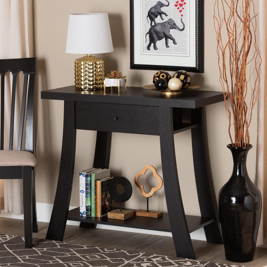 Wholesale Interiors Consoles - Herman Modern and Contemporary Dark Brown Finished Wood 1-Drawer Console Table