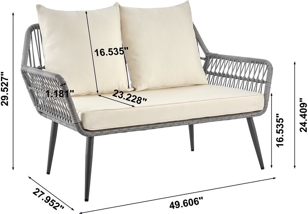Manhattan Comfort Outdoor Conversation Sets - Portofino Patio 4- Person Conversation Set with Coffee Table with Cream Cushions