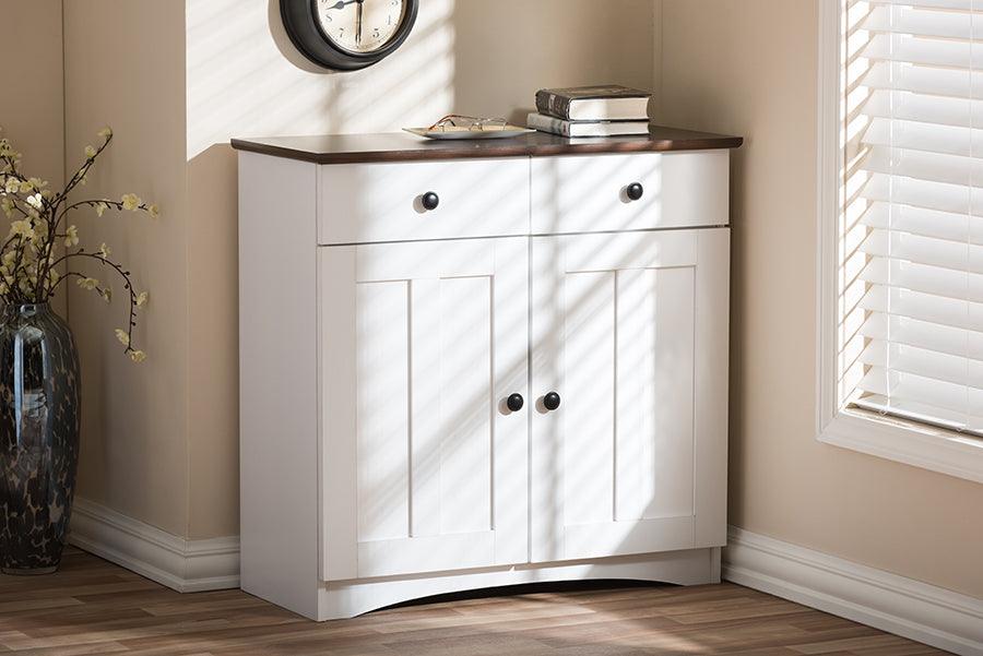 Wholesale Interiors Kitchen Storage & Organization - Lauren Contemporary Two-tone White and Dark Brown Buffet Kitchen Cabinet