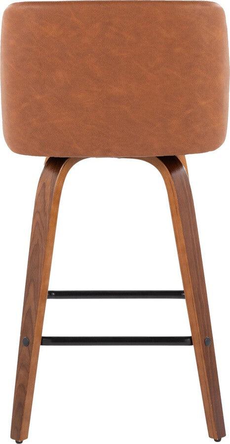 Lumisource Barstools - Toriano 26" Fixed Height Counter Stool With Swivel Walnut Wood & Camel Faux Leather (Set of 2)