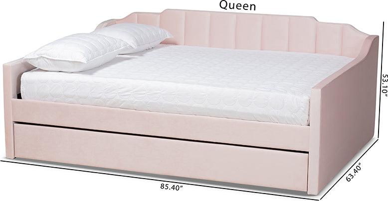 Wholesale Interiors Daybeds - Lennon Pink Velvet Fabric Upholstered Queen Size Daybed with Trundle