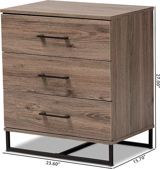 Wholesale Interiors Chest of Drawers - Daxton Modern and Contemporary Rustic Oak Finished Wood 3-Drawer Storage Chest