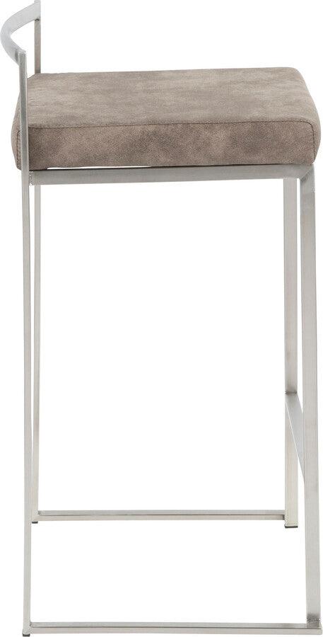 Lumisource Barstools - Fuji Stackable Counter Stool Stone Cowboy Fabric Cushion - Set of 2